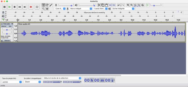 Écran d'Audacity pendant un enregistrement